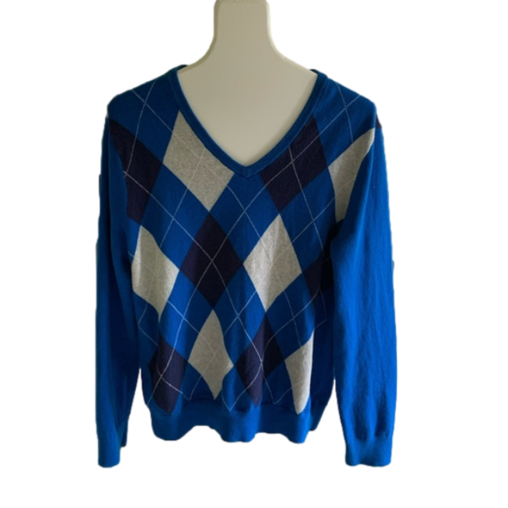 Express Argyle Blue Merino Wool Sweater
